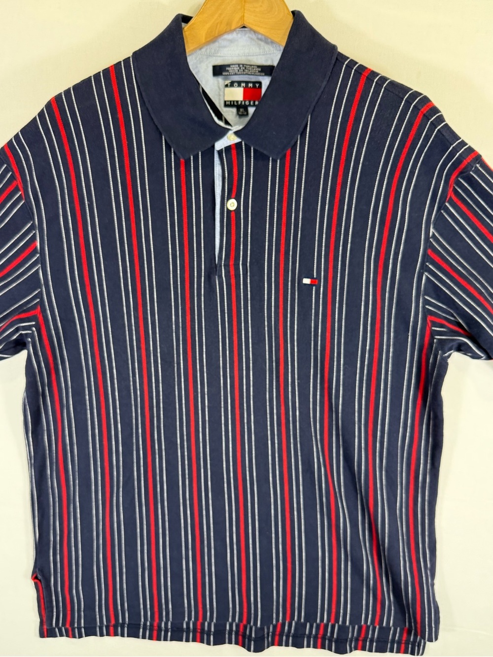 Tommy Hilfiger Classic Navy Polo with Red and White Pinstripes